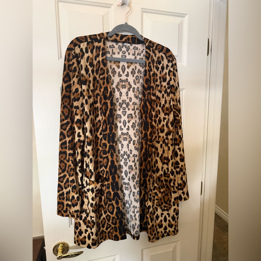 Leopard Print Open Front Cardigan - Brown Black Tan
